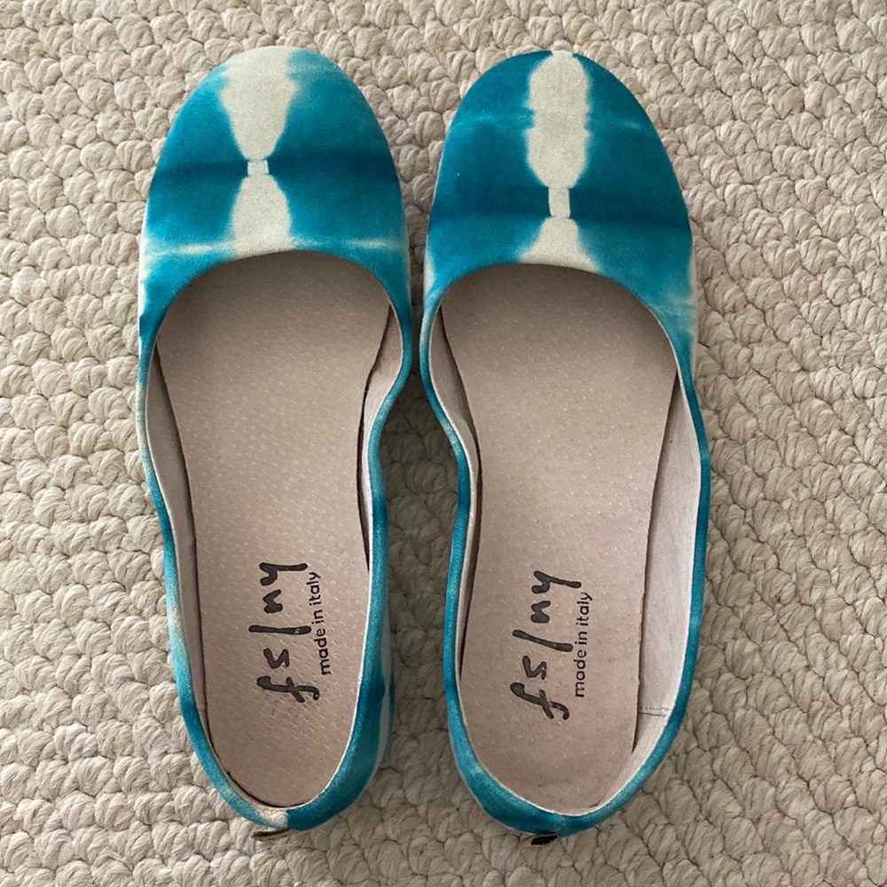 French Sole fs/ny Sloop Flat in Teal Ikat Tie Dye Suede